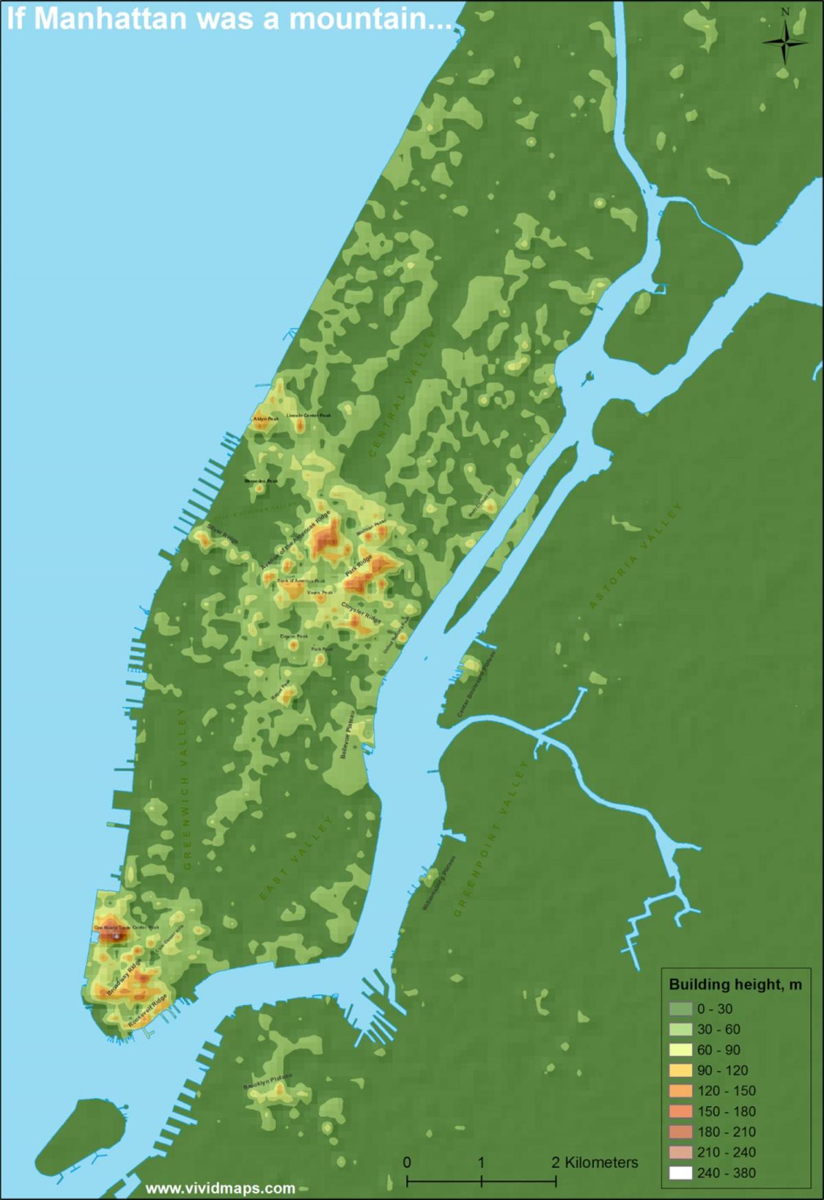 Manhattan elevation map